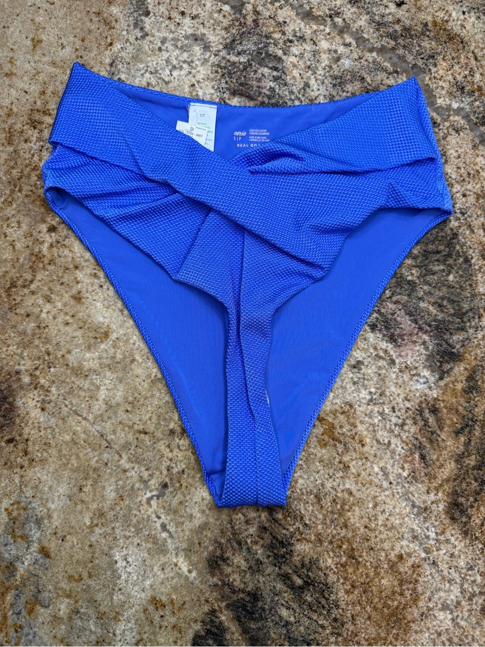 aerie Textured High-Cut Thong Bikini Bottom in Bright Blue - Picture 2 of 3
